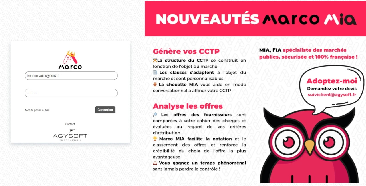 Capture d'écran de la page de connexion à Marco